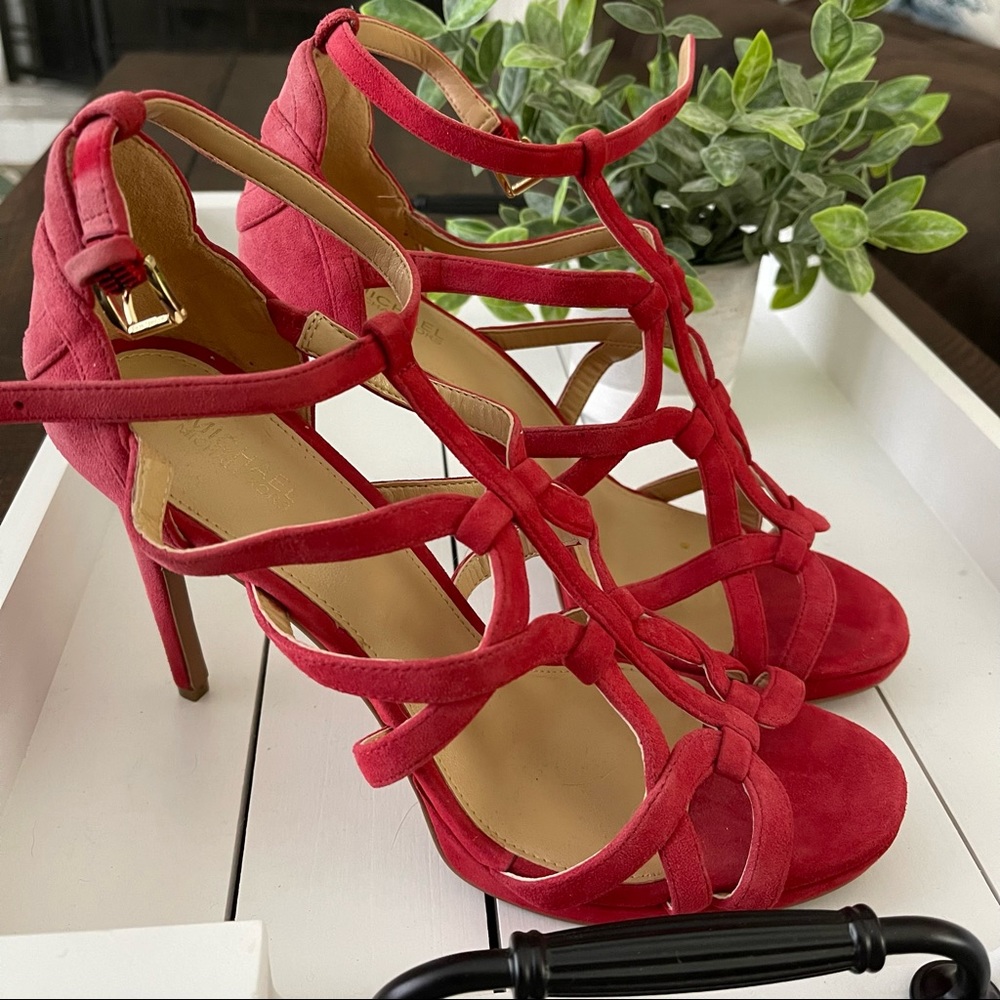 NWOT Michael Kors Sandra Suede Caged Dress Heels Red Size 8